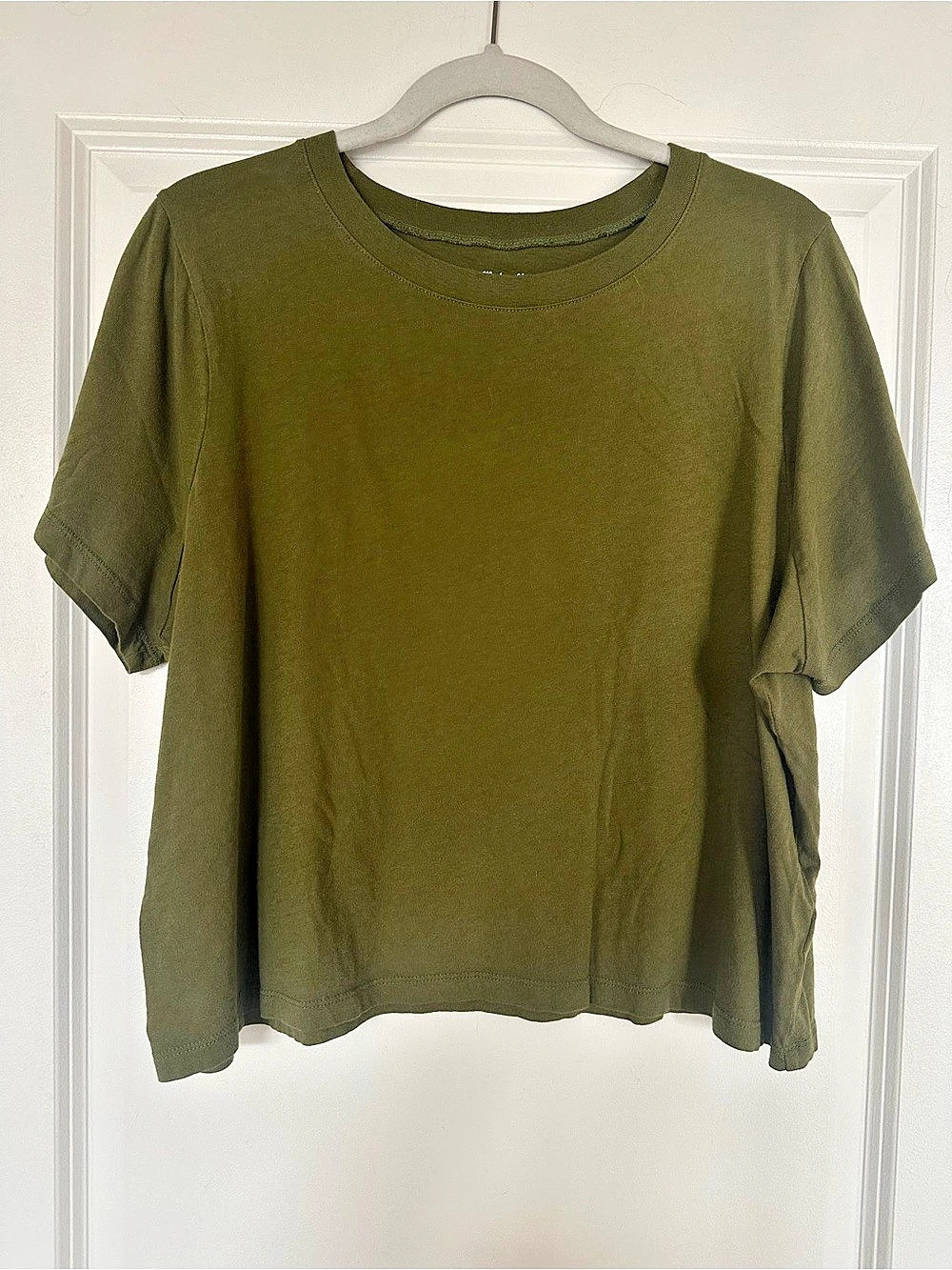 Madewell Cotton Boxy-Crop Tee Olive Green